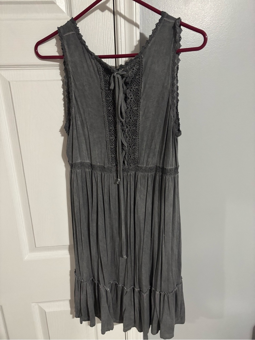Sleeveless Lace-Trim Grey Boho Dress